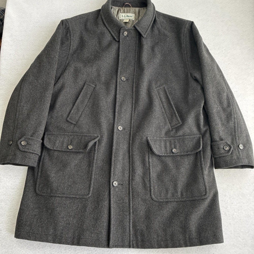 Vintage 90s L.L. Bean Mens 2XLT Quilted Wool Thinsulate Pea Coat Heavy Winter